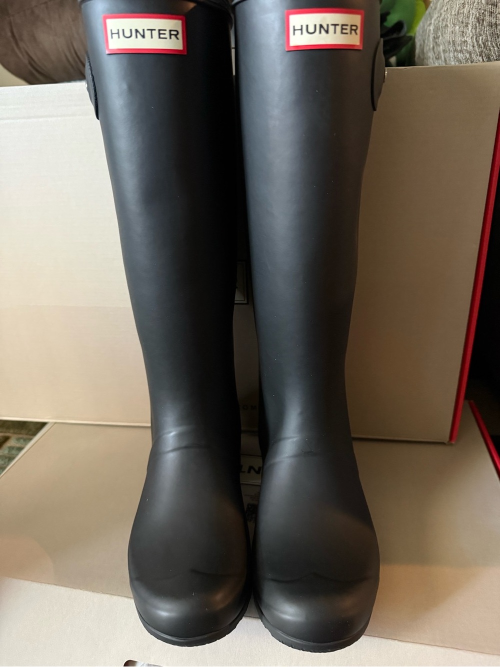 Hunter Black Tall Women's Rain Boots with Red Logo Trim